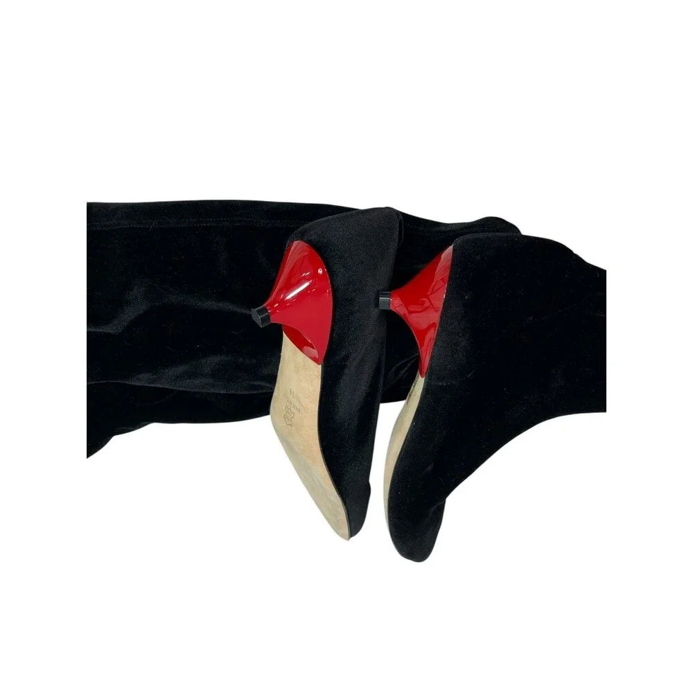 Gia Couture Boom Black Velvet Over The Knee OTK Boots Red Kitten Heels EU 38, 8